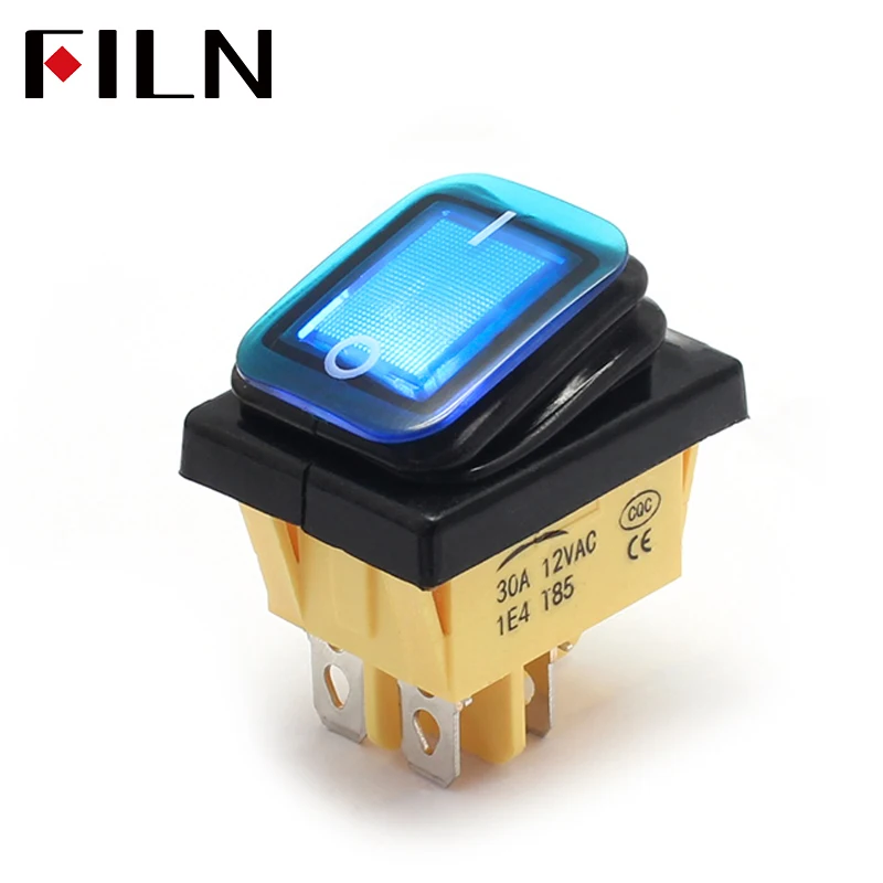 ON-OFF 30A/250V Heavy Duty 4 Pin DPST IP67 Sealed Waterproof T85 Auto Boat Marine Toggle Rocker Switch with LED 12V 220V 30x22