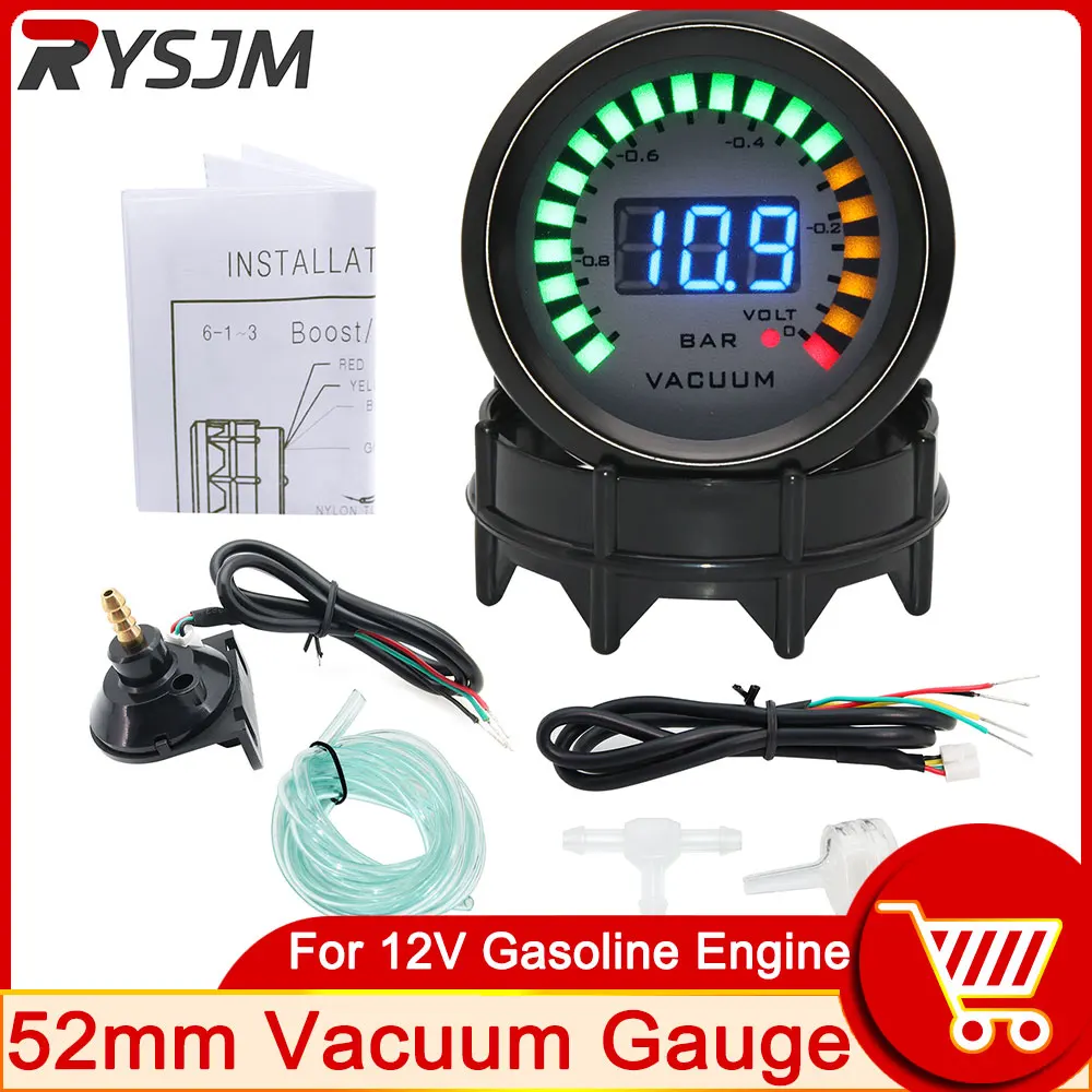 Hd 2 Pollici 52Mm Vacuum Gauge + Voltmetro 2 In1 20 Led Digital Car Vacuum Bar Voltmetro Racing Meter Accessori Per Auto Ricambi Auto