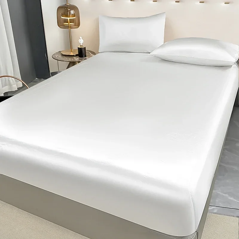 Stylish Satin Waterproof Bed Fitted Sheet - Premium Quality, Easy Clean, Secure Fit for Twin/Full/King/Queen Mattresses 6