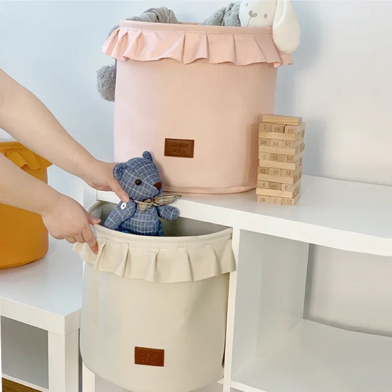 Cute Storage Basket for Kids Toy Collapsible Laundry Hamper Lace Gift Basket Fabric Storage Bins for Nursery Room Organizer 5