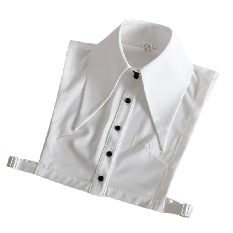 

Women Vintage Wide Lapel White False Fake Collar Button Down Detachable Half Top Blouse Adjustable Decorative Dickey 57BD