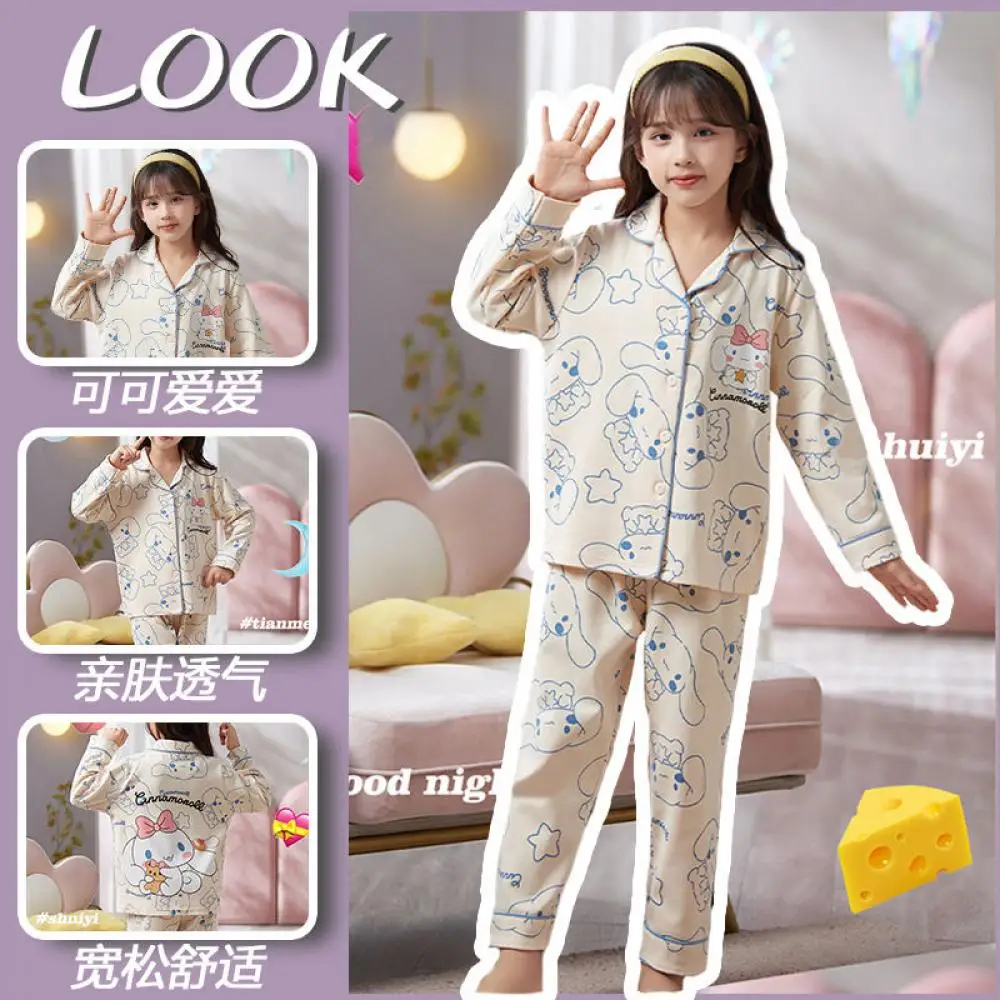 

Sanrio Kuromi Children's Pajamas Loungewear Round Neck Suit Long Sleeves Pure Cotton Close To The Body Princess Cartoon Kawaii
