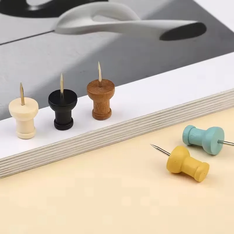 Colorful Wooden Thumbtacks Set Plastic Drawing Pins