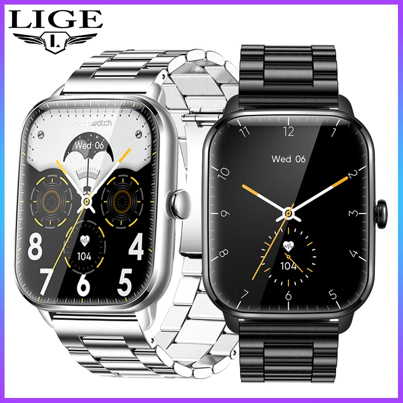 

LIGE New Smart Watch Men Women 1.9-inch Full Touch Screen Watch IP67 Waterproof Fitness Sports Watches Men Clock For Android IOS