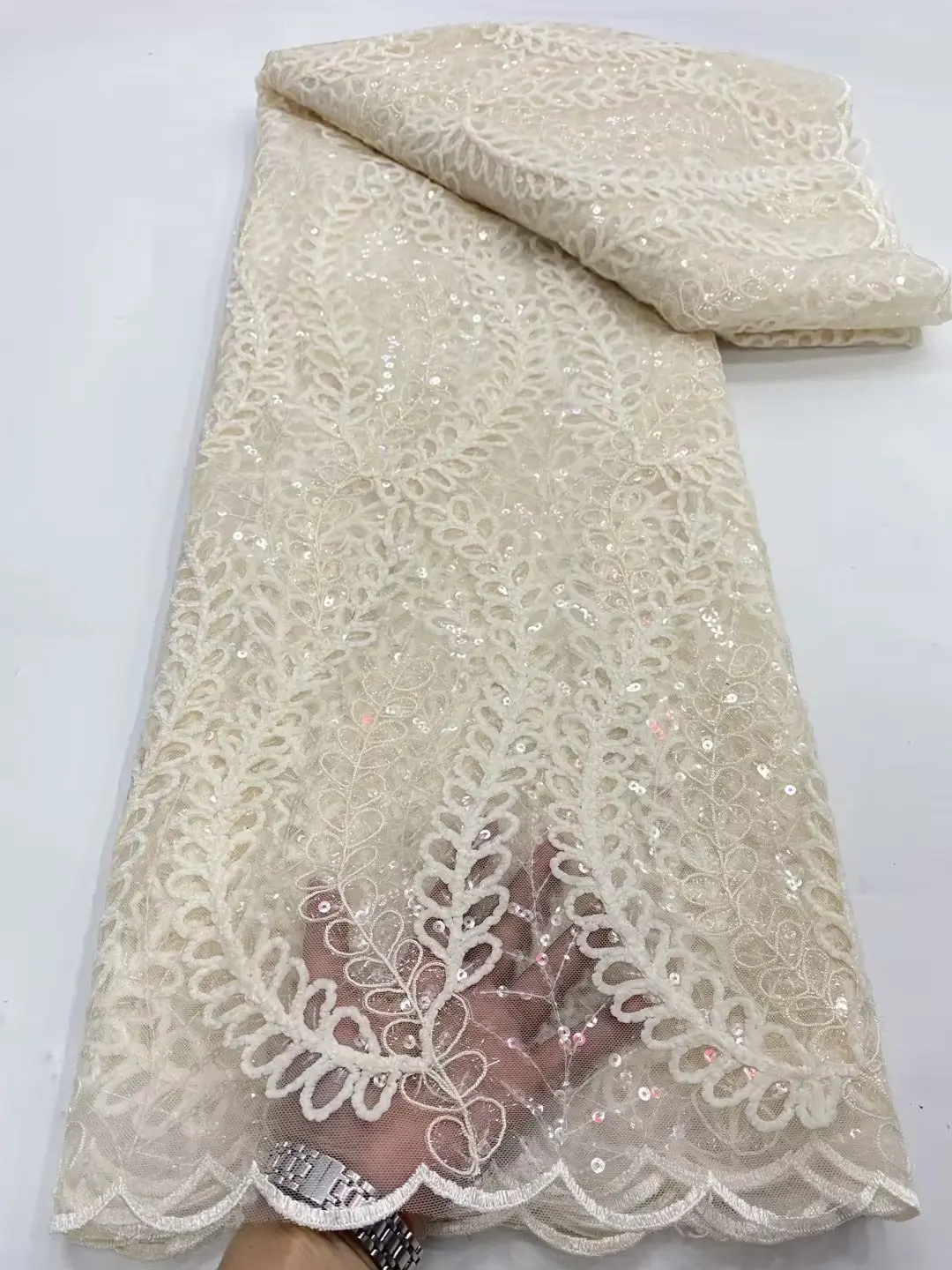 

Fashion Sequence African Lace Fabric 5 Yards 2022 High Quality Nigerian Party Sequins Embroidery French Tulle Lace Fabric dp-135