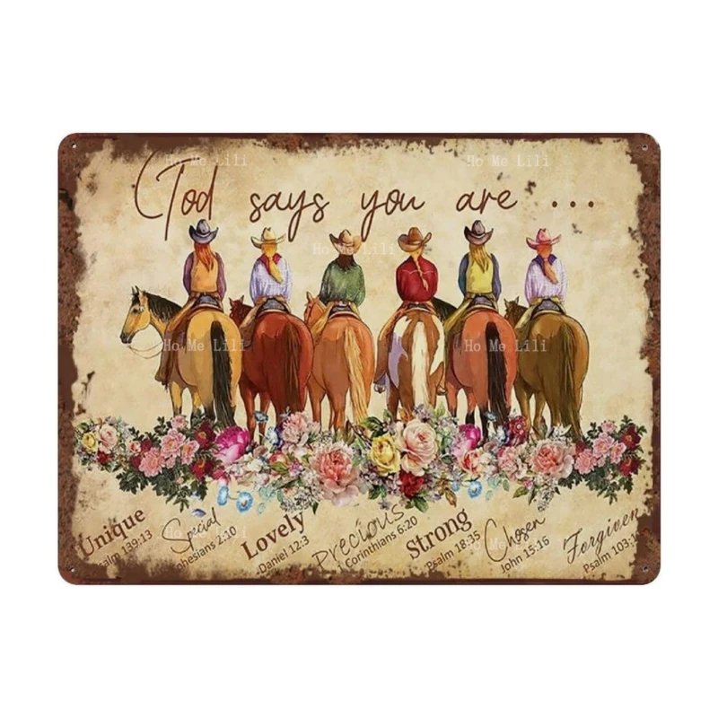 

Бог говорит, что вы Cowgirl, Библия, сюжеты, Вдохновляющие винтажные жестяные знаки для любителей лошадей, Cowgirl, христианское искусство, винтажный Настенный декор