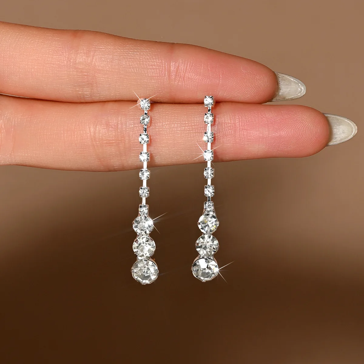 Bridal Drop Earrings Silver Crystal Tassels For Women Party Jewelry