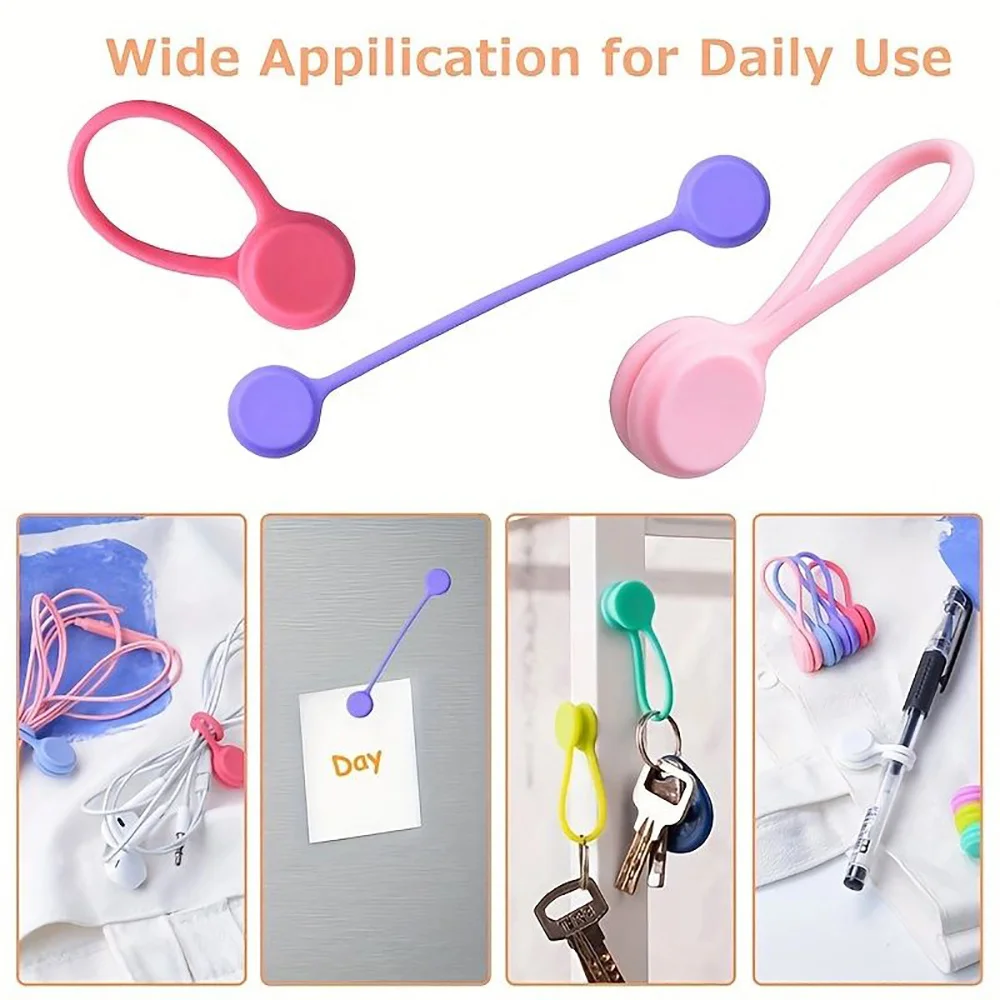 3/10Pcs Ear Mounted Magnetic Winding Device Multicolor Silicone Cable Ties Wires Organizer Cord Home Winders Protect Data Cable