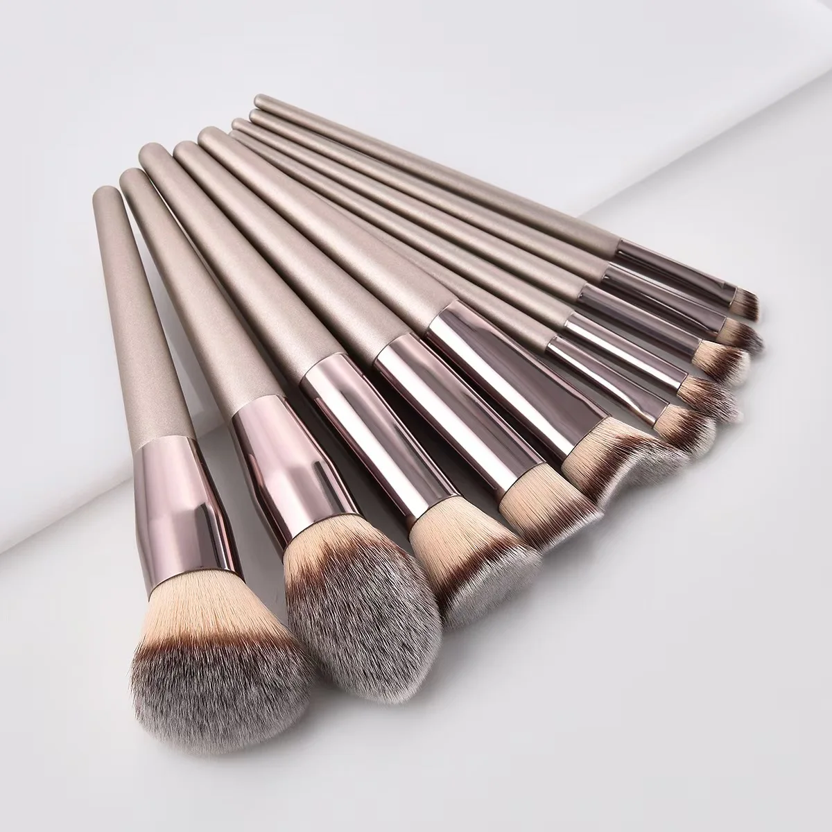 Luxurious Champagne Makeup Brush Set for Women - Complete Beauty Tools Collection