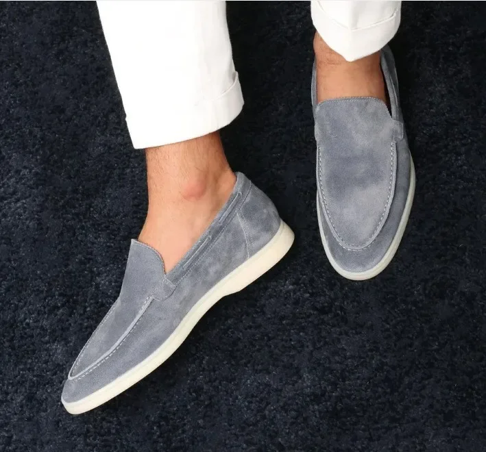 Yacht Loafers Frosted Suede Slip-on Driving Flat Shoes 4 Season Walking Lazy Mules Round Toe Penny Casual Shoes Man Big Size