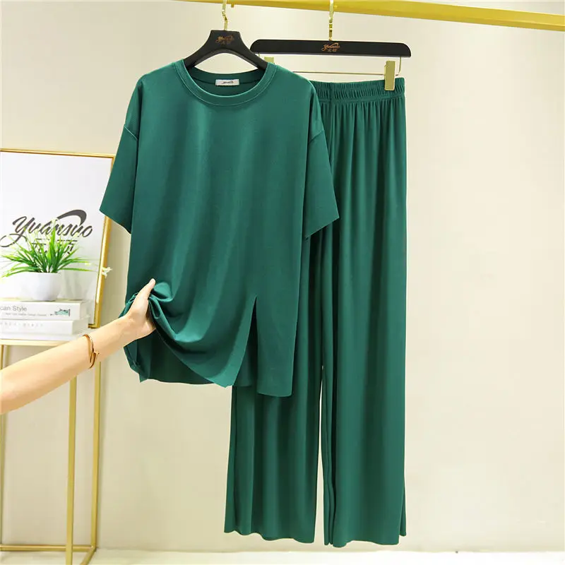 

2023 Summer New Modal Pajama Sets Women Lounge Solid Sleepwear Short Sleeve Casual Nightwear Large Size Female Pijamas E40