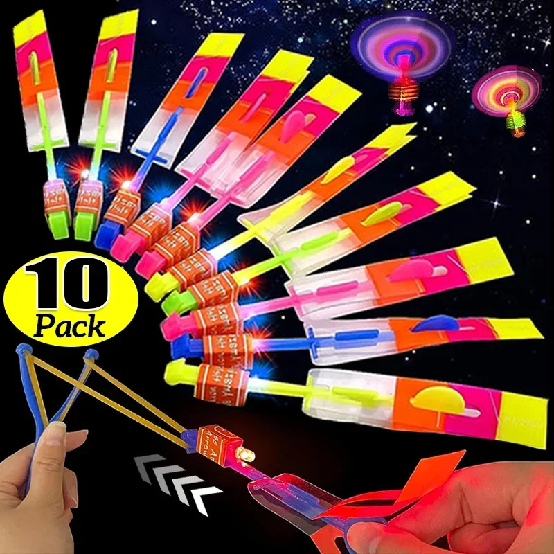 LED Luminous Slingshot Outdoor Flash Light Flying Arrows Flying Toys Helicopter Slingshots Catapult Kids Adults Toy Party Props children toys,flying toy