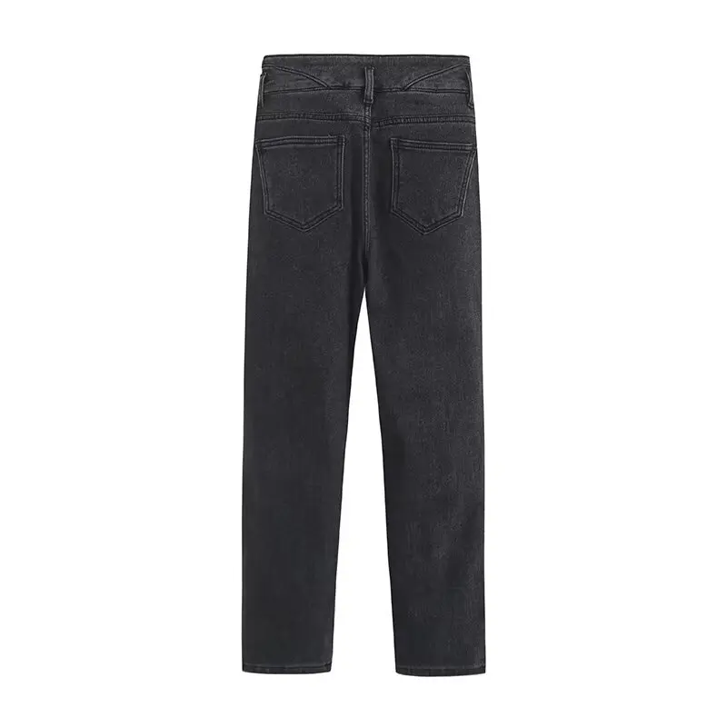 Jenny&Dave Solid Simple Casual Fleece Denim Pants Trousers Women Retro High Waisted Single Breasted Plush Jeans For Winter