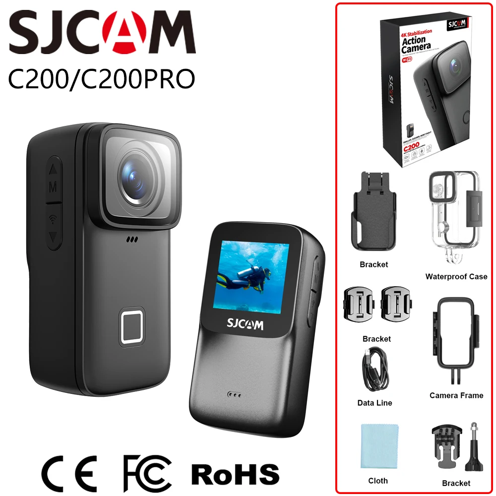 SJCAM C200 Pro / C200 Kids Action Camera,  Thumb-Sized 4K Cam, POV, Loop Recording, 1.3" Display, Anti-shake, Gift for Children