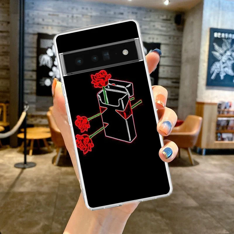 Elegant Black Flower Shockproof Silicone Phone Case – Transparent Protective Cover