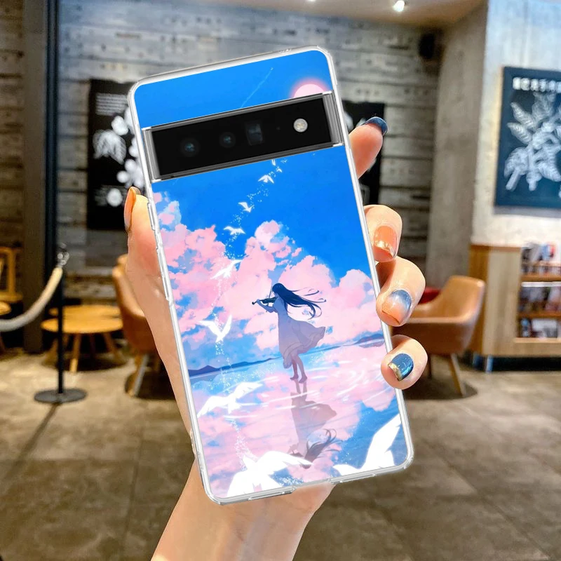 Hand-Painted Japanese Anime Girls Scenery Soft Clear Phone Case