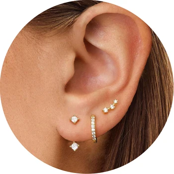 3 Pair/set Stackable Ear Piercing Dainty Cubic Zircon Cartilage Huggie Hoop Earrings for Women Fashion Jewelry Pendientes