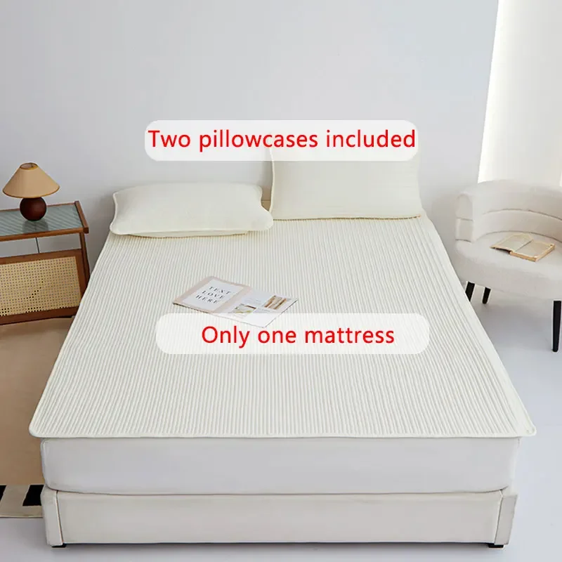 3PC quilted solid color patterned mattress cover Bedroom dormitory washable machine washable (pillowcase included)