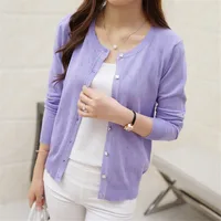 Fashion Korean Sweater Women Short Cardigan Coat Ladies Female Knit Sweater Long Sleeve Crochet Casual Cardigans Woman BasicTops