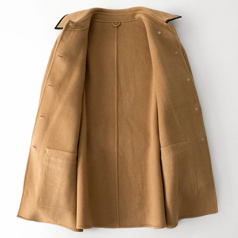 Sheep Wool 2023 Spring and Autumn New Double-Sided Woolen Coat Temperament Fashion in The Long Women's Coat Solid Color Commute