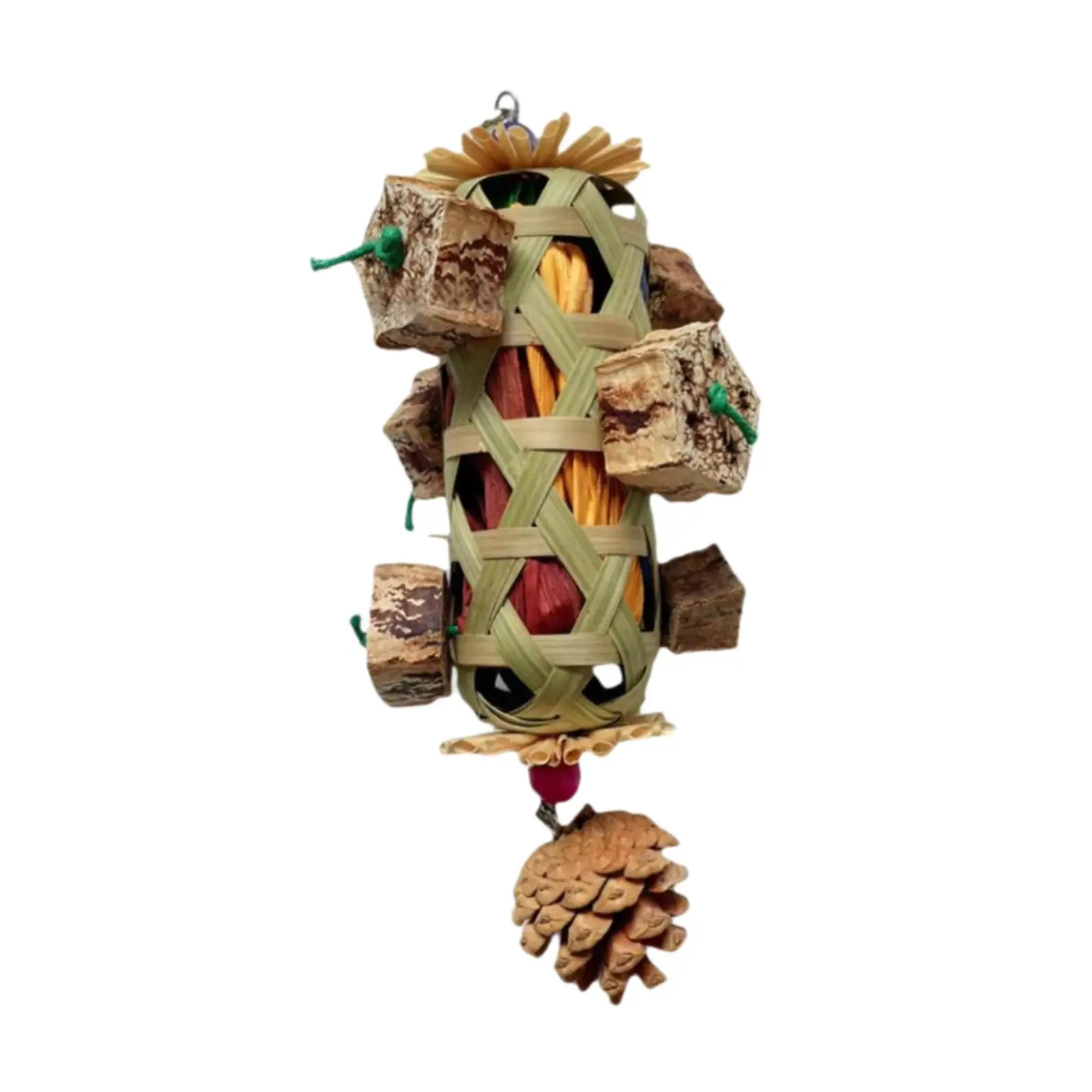 Parrot Hanging Bite Wooden Colorful Shredding Crinkles Parrot Chew Toys Natural Foraging Sola For Conures Cockatiels Parakeets 6