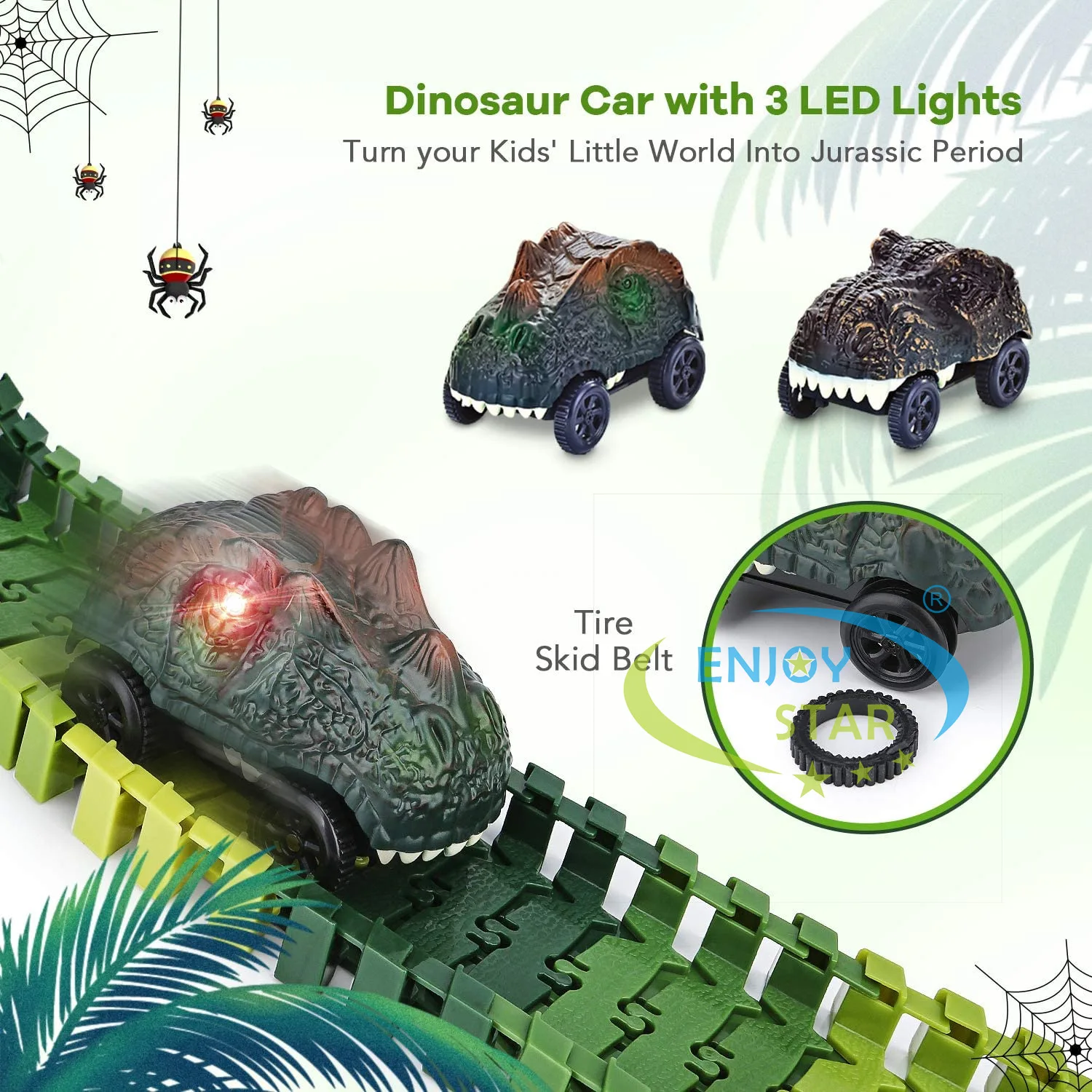 156pcs Dinosaur Railway Car Track Toy Set DIY Assemble Road Race Set with Flexible Track Dinosaur Toys Bridge Ramps Toys for Kid 4