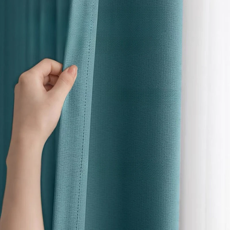 Nordic Minimalist High-end Window Curtain Lake Blue Modern Bedroom Curtains Thick High Shading Curtains Heavy Curtain Decoration 3
