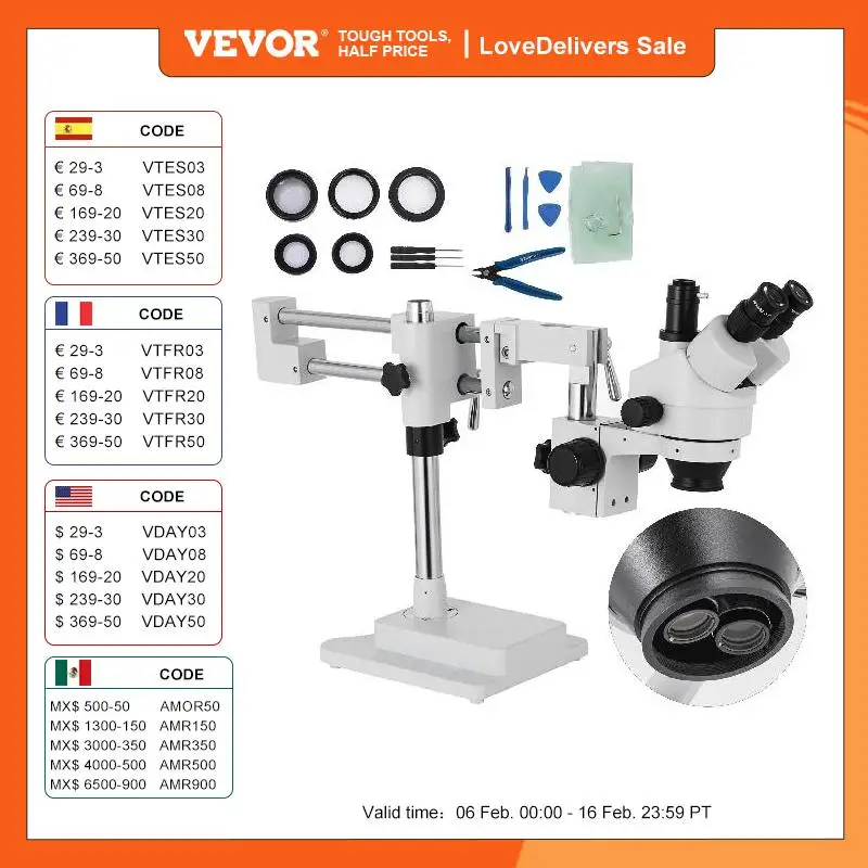VEVOR-microscopio Digital estéreo Trinocular 3.5X-90X, instrumento óptico de laboratorio, soporte simul-focal giratorio de 360 °, conexión de cámara