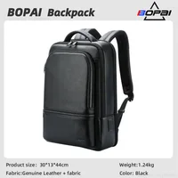 BOPAI Genuine Leather Backpack Men's Business Backpack Litchi Grain Leather Computer Backpack Luxury Natural Cowhide Backpack 1