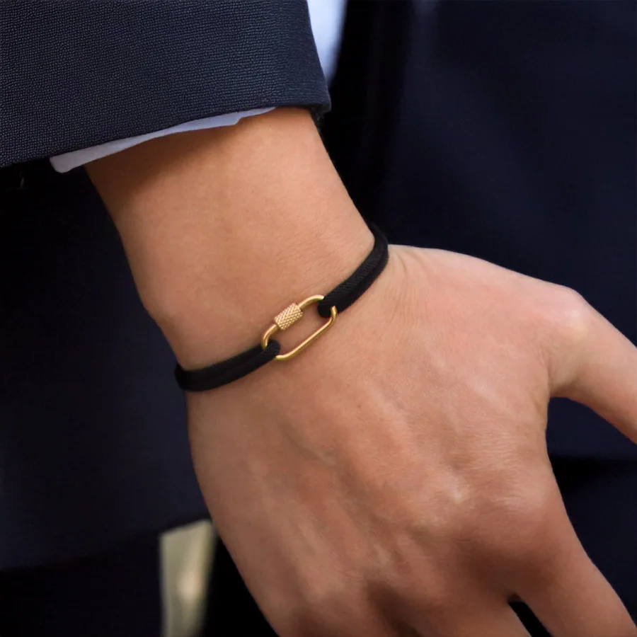 Gold Color Stainless Steel Men String Bracelet with Mountaineering Buckle