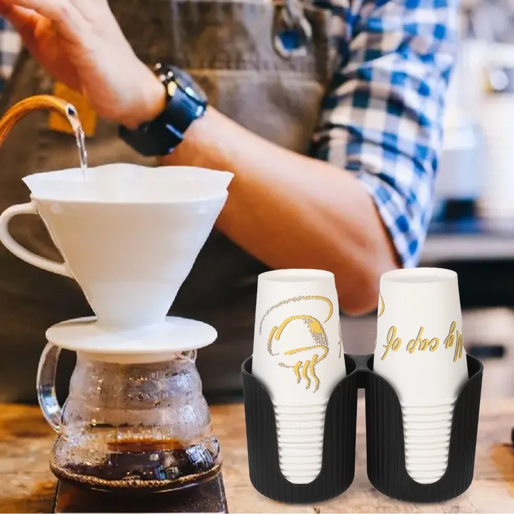 Cup storage holder practical double disposable paper cup storage rack plastic dispenser mug display stand organizer
