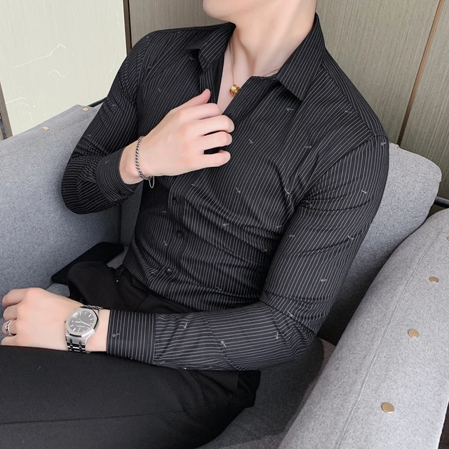 Camisas a cuadros de manga larga para hombre, camisas informales ajustadas  de alta calidad, camisas de vestir formales de negocios, blusa de esmoquin  para fiesta Social, M-4XL - AliExpress