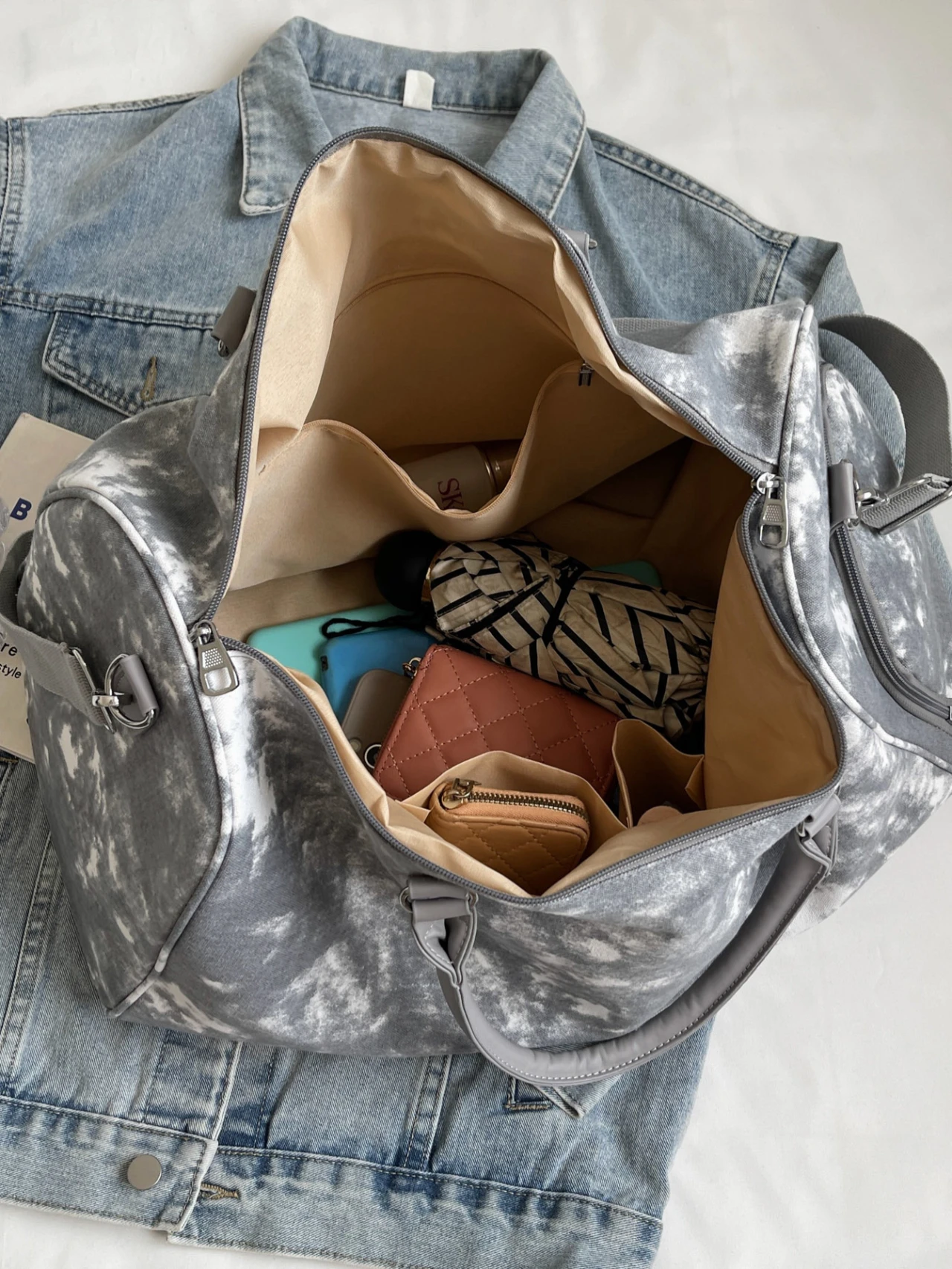 حقيبة سفر بصبغة مربوطة مع مقصورة للأحذية للنساء ،...