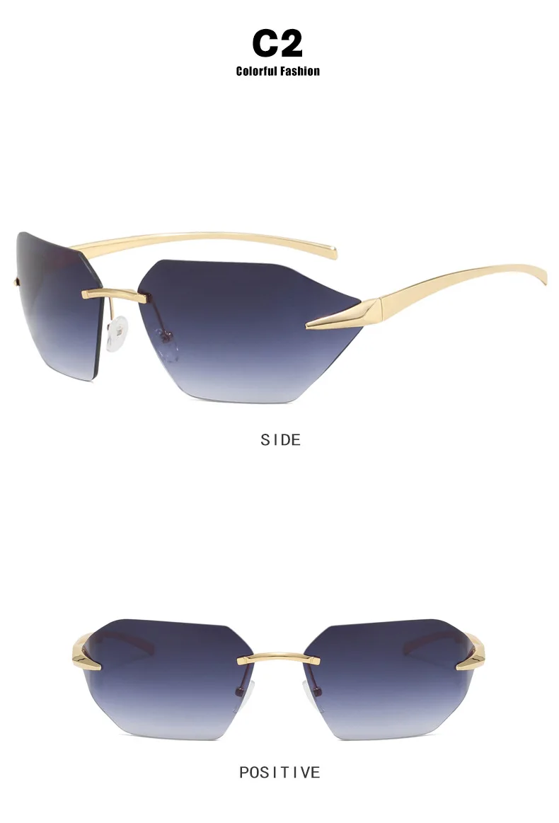 Luxus Marke Designer Randlose Metall Bein Trendy frauen Sonnenbrille Designer Marke Männer Sonnenbrille Reise Party Stick Brillen UV400 – Detail 9