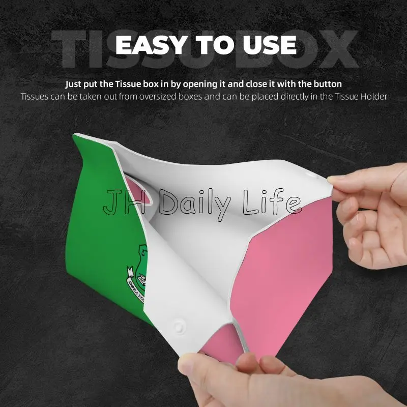 AKA Sorority Gifts Print Facial Tissue Box Cover Rectangular 1908 Pink Green PU Leather Tissue Box Holder for Home Office Car 2