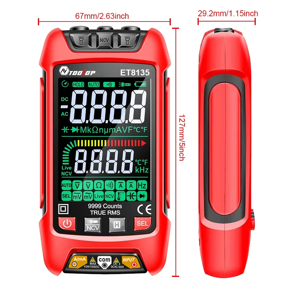 TOOLTOP ET8135 1000V True RMS Digital Multimeter 9999 Counts High-Precision AC DC Voltage NCV Test Automatic Range Multimeter 6