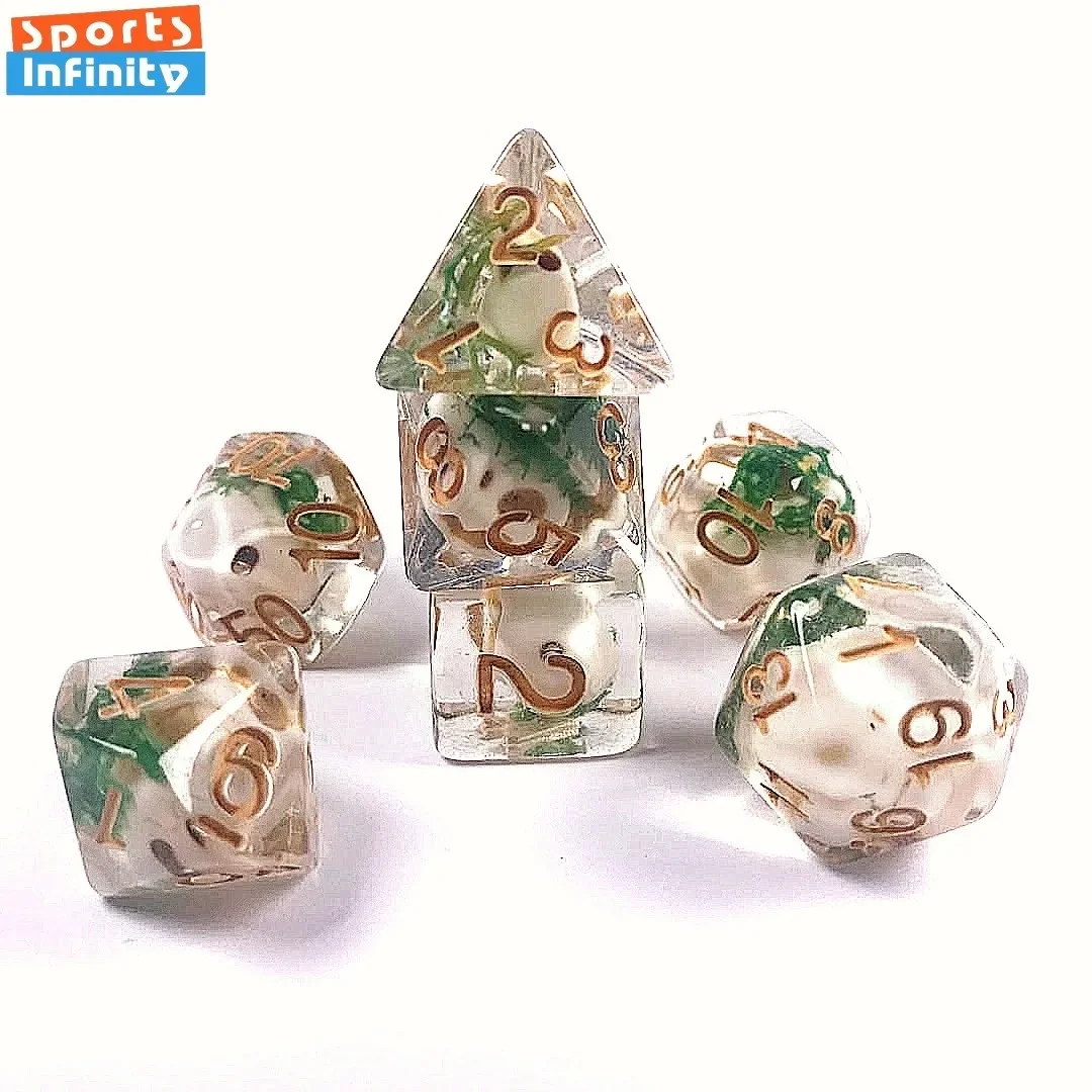 

7Pcs Set DND Polyhedral Dice Resin Core Skeleton Head Dice Digital Dice D4 D6 D8 D10 D12 D20 DND Dice Set Table Game Accessories