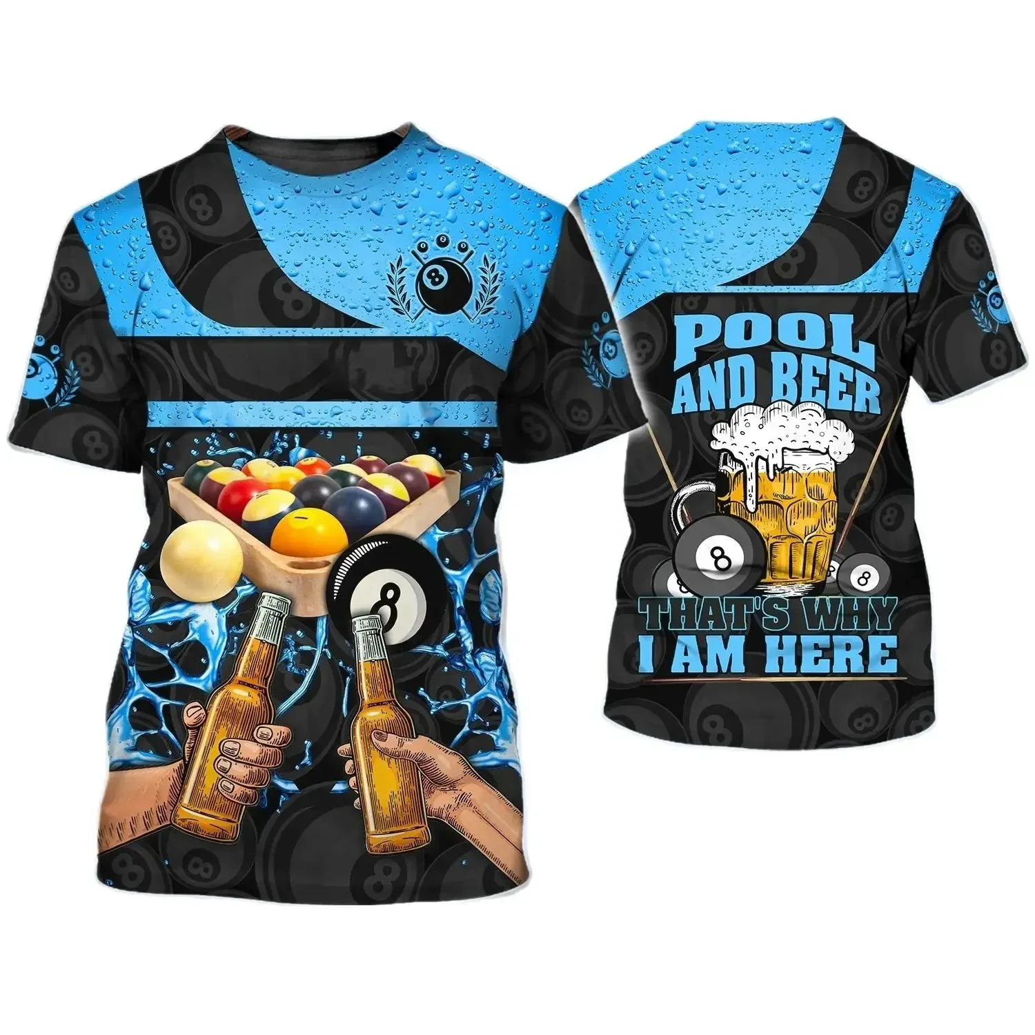Billiards Snooker3D Print Shirt Men's T-shirt Tops Summer