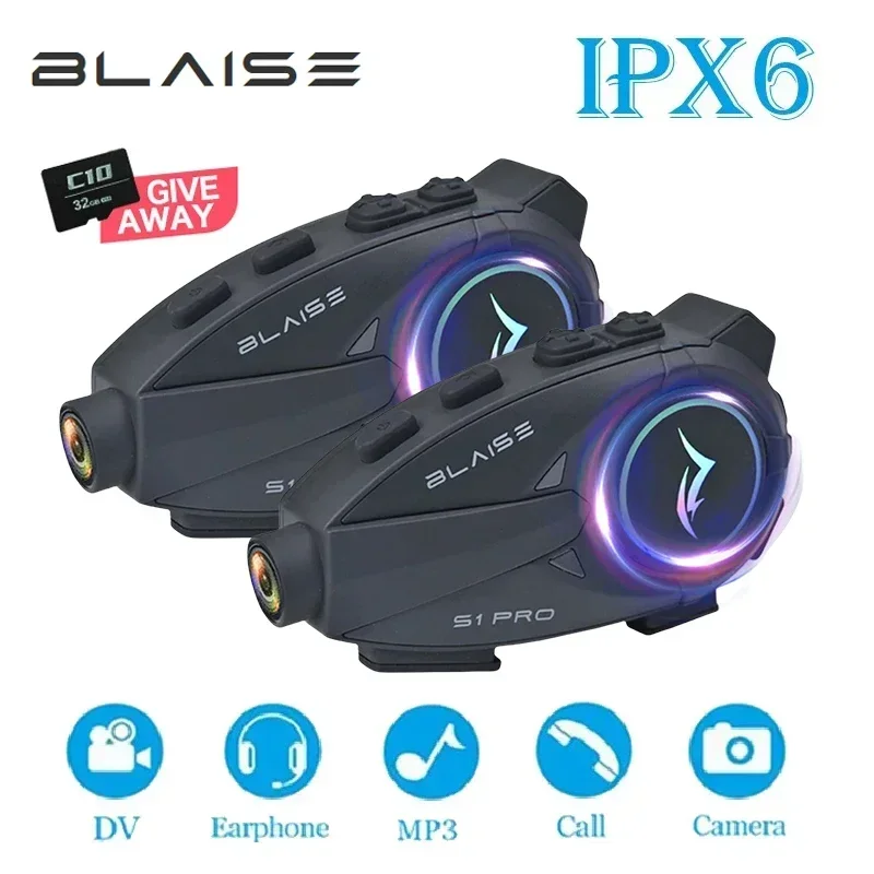 S1 PRO Motorcycle Helmet Bluetooth Headset 1080P HD Wireless