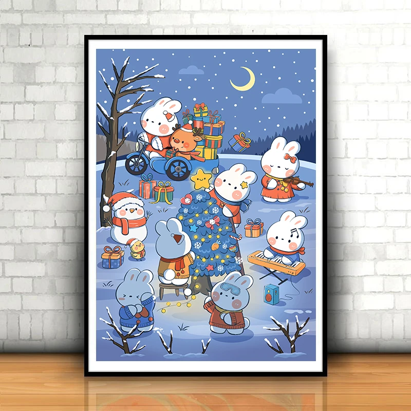 Cross-Stitch Embroidery Kits DMC Cotton Threads Handicraft Home Decoration Printed Canvas Printed Christmas Rabbit 11CT