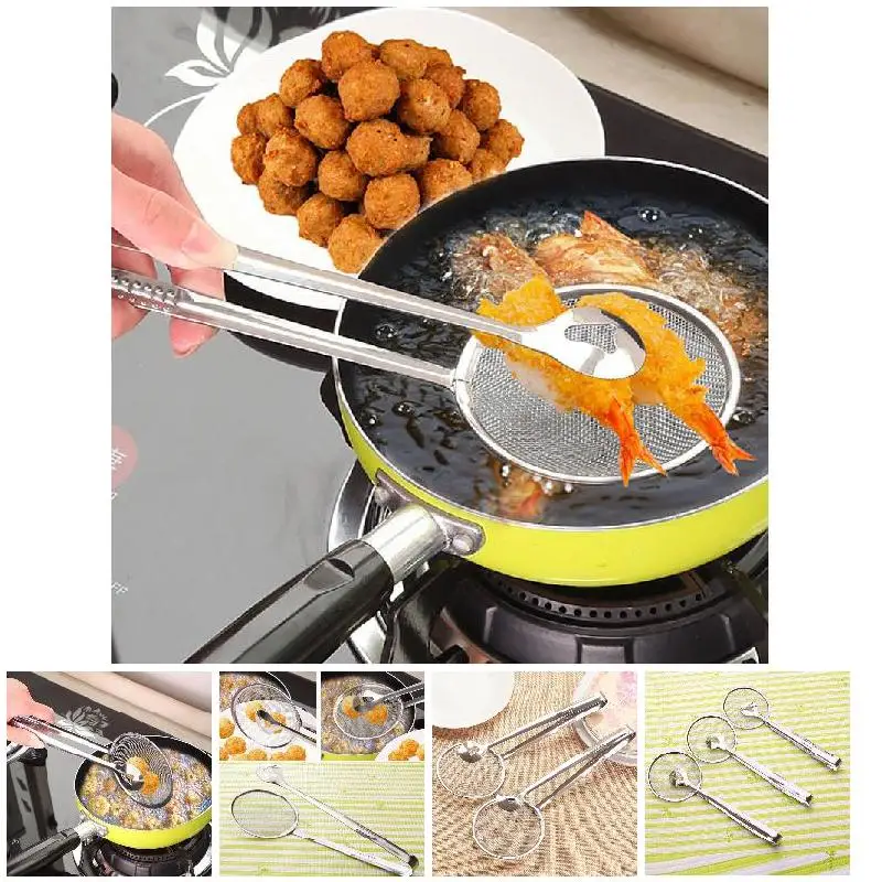 Multifunctional Oil Frying Clamp Filter Stainless Steel Spoon Oil Drainer Vegetables Snack Fried Food Strainer Kitchen Tools