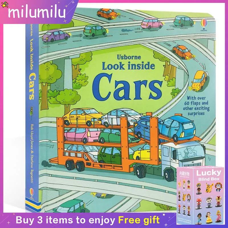 

MiluMilu Usborne Look Inside Cars Buku Children's Car EncyclopEdia Science Picture Book