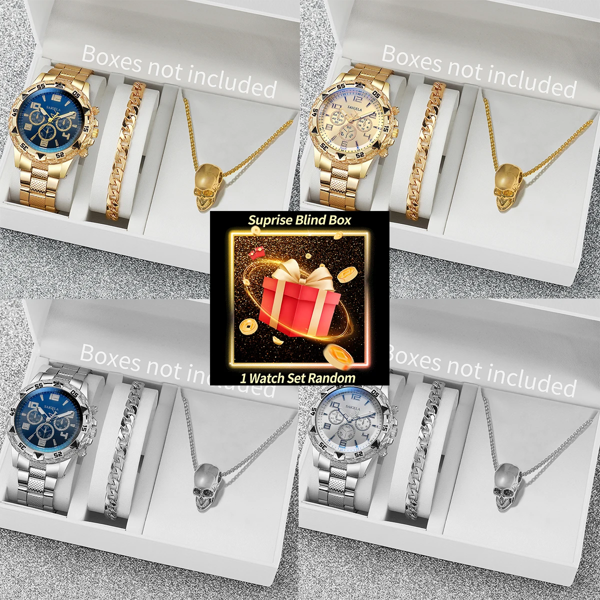 Surprise Mystery Watch Set Blind Box-3PCS/Set Men Business Watches Fashion Stee…