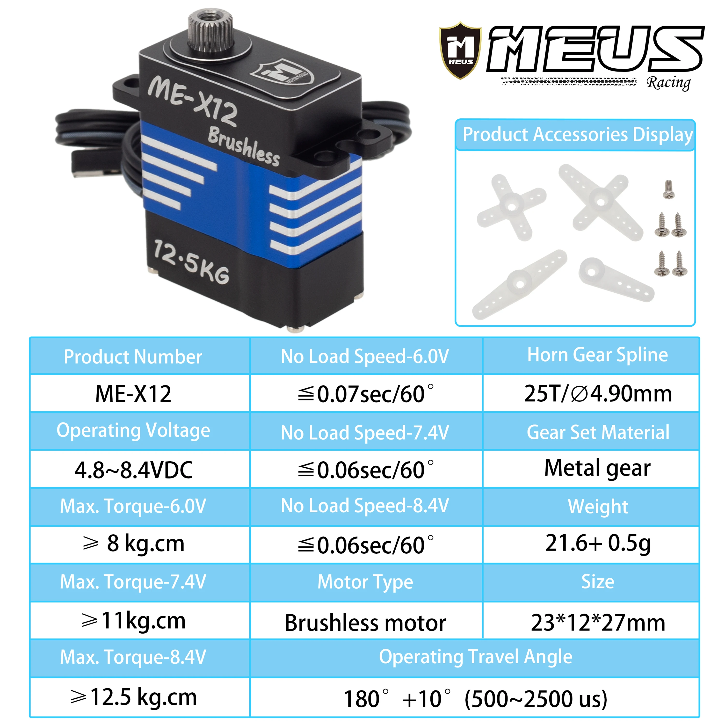 MEUS Micro Servo RC 8.5kg Couple Élevé pour SCX24 TRX4M 1/10 1/8