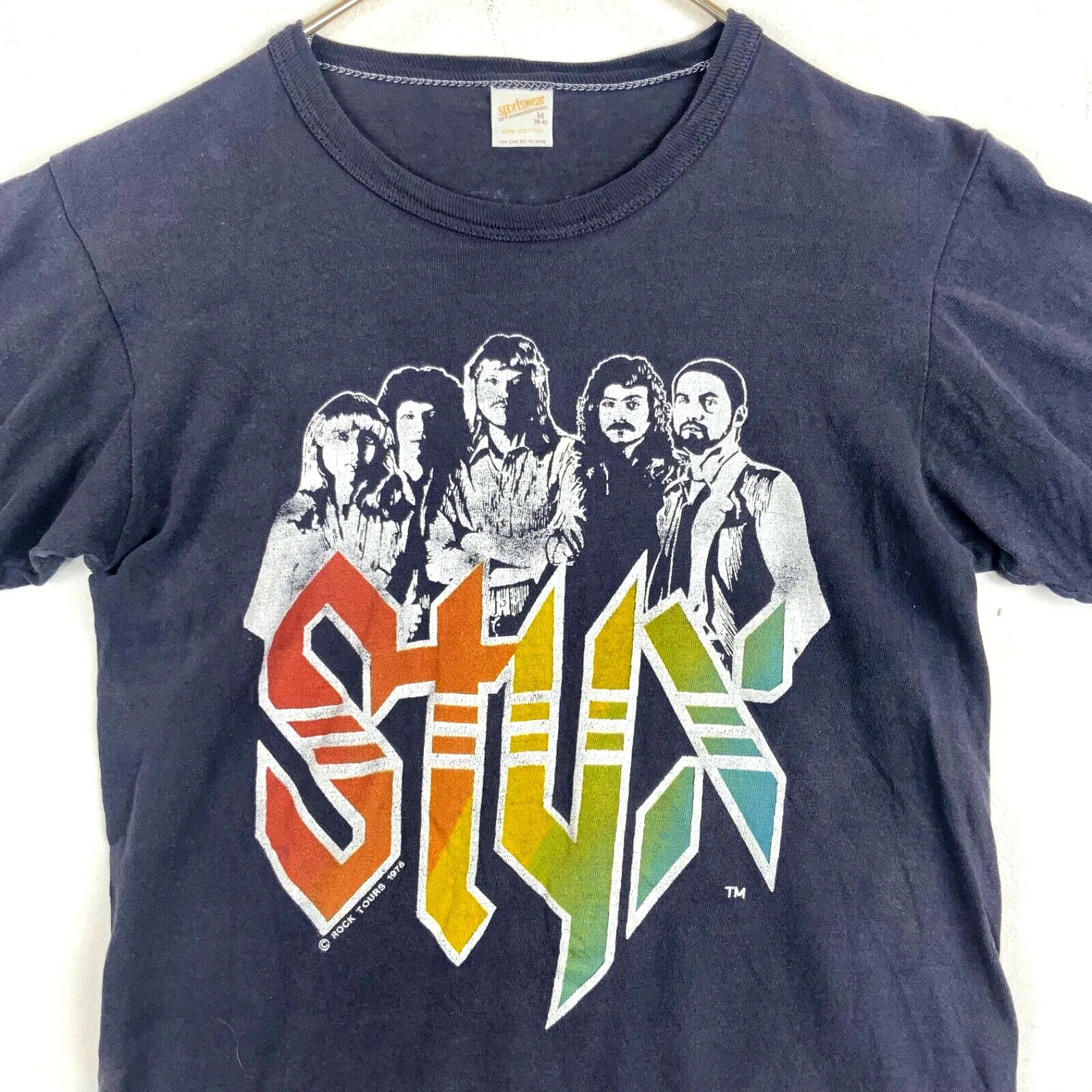 Vintage Styx The Main Event 1979 T Shirt Size Medium Blue Double Sided Made Usa Maniche Lunghe O Corte