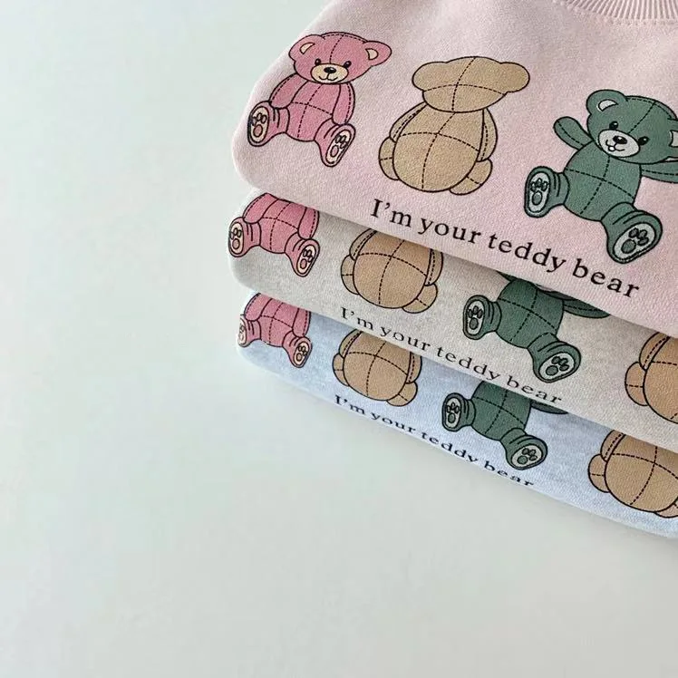 Kids Sweatshirt Baby Casual Sweatshirt Bear Print Infant Boy Cartoon Tops Autumn Long Sleeve Cotton Girl