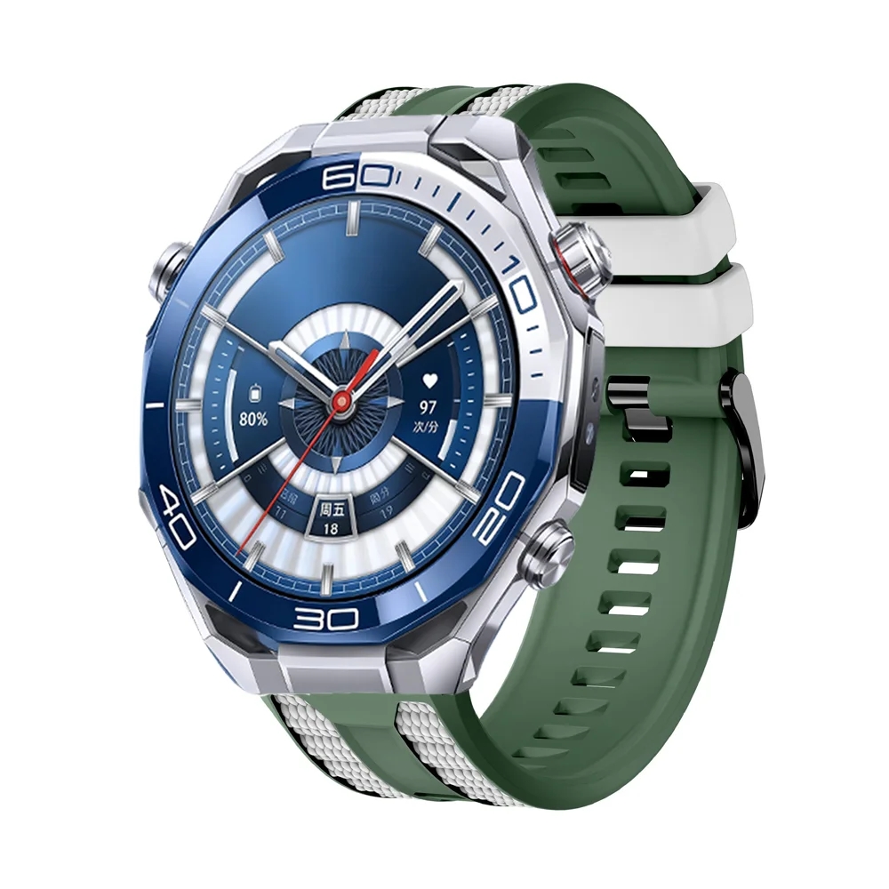 Dual-Color Breathable Silicone Watch Band Strap, 22mm