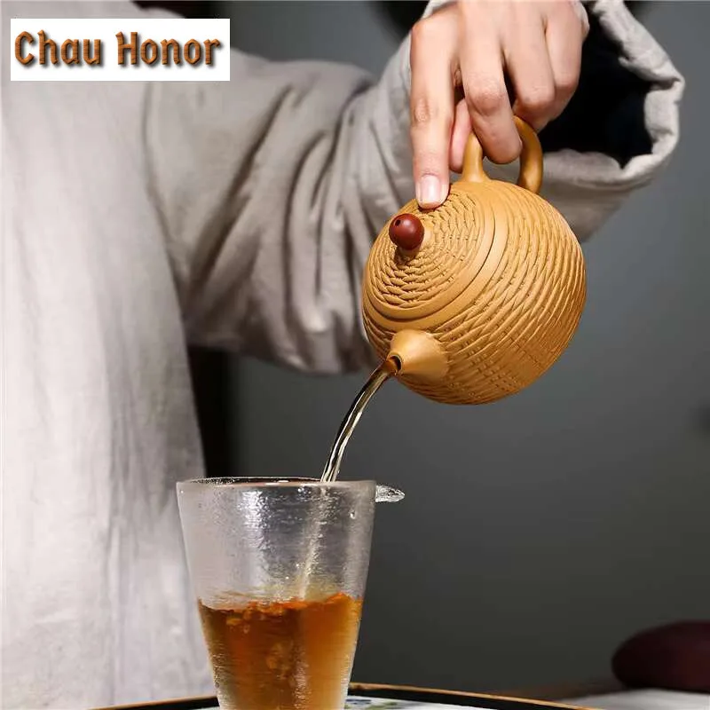 260ml Boutique Yixing Purple Clay Tea Pots Raw Ore Section Mud Xishi Teapot Bamboo Weaving Filter Kettle Handmade Household Gift