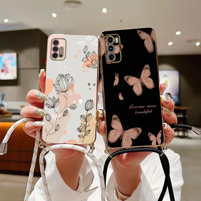 Botanical Design Diagonal Lanyard Phone Case Cover