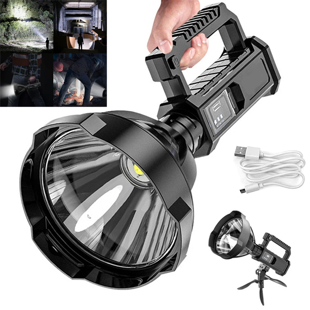 

Powerful LED Flashlight High Power Lamp USB Electric Rechargeable XHP70 Torch Defense Tactical Camping Light Fishing Searchlight